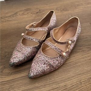 Atlantic Pacific Pink Glitter Mary Jane Flats